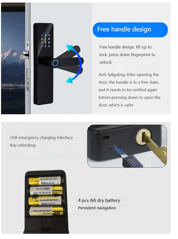 Pametna brava S7 – otisak prsta, šifra, kartica ili ključ - My Store