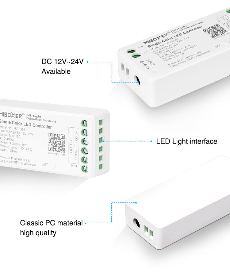 MiBoxer FUT036S RF LED dimer 12–24V za jednobojne LED trake | Smart Home