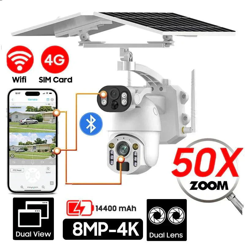 Solarna PTZ kamera 8MP – bežični video nadzor (WiFi/4G) sa 50× zoom - My Store