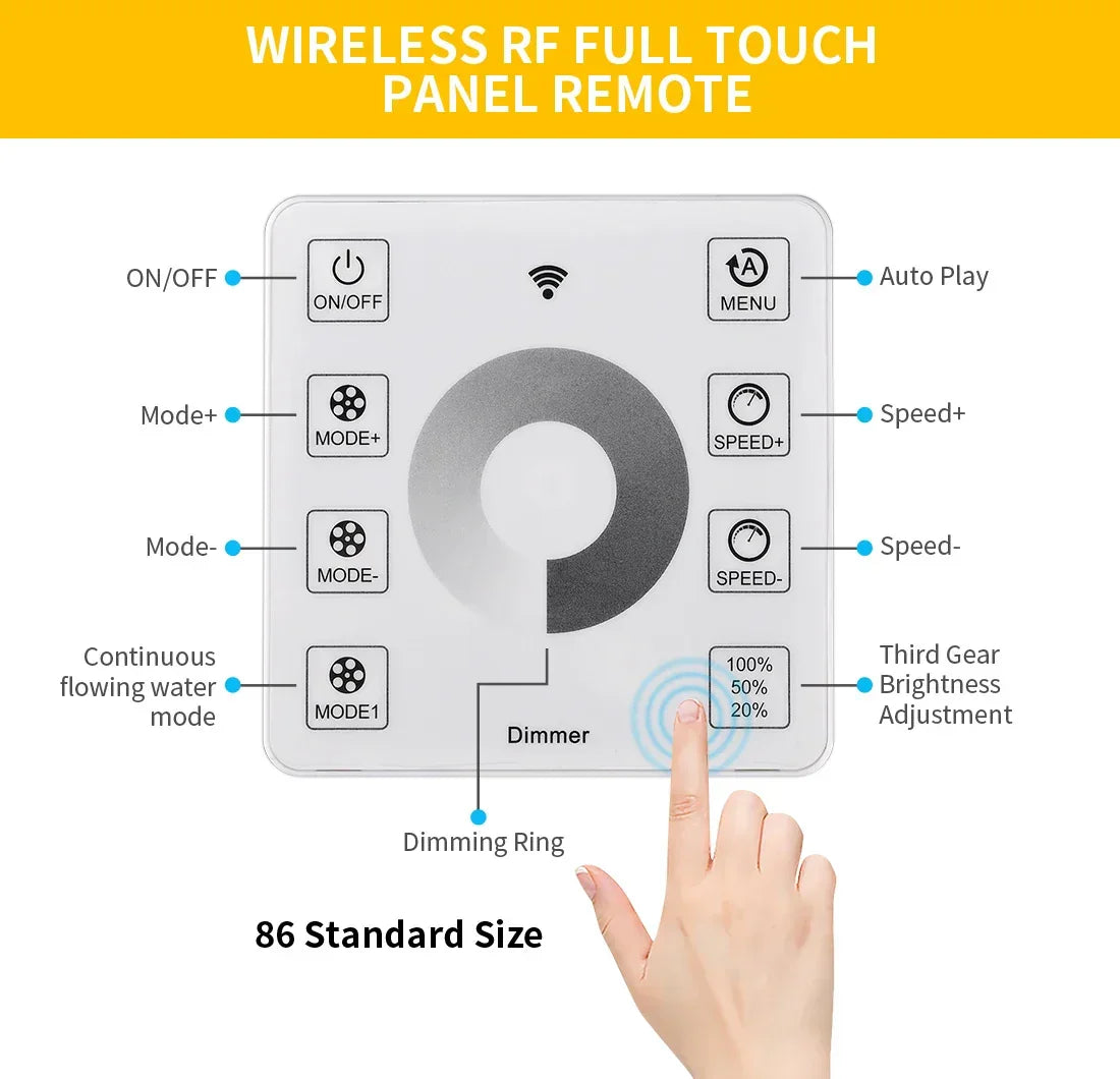Kontroler za trčeću LED traku – RF daljinski na dodir 5–24V (jednobojni)