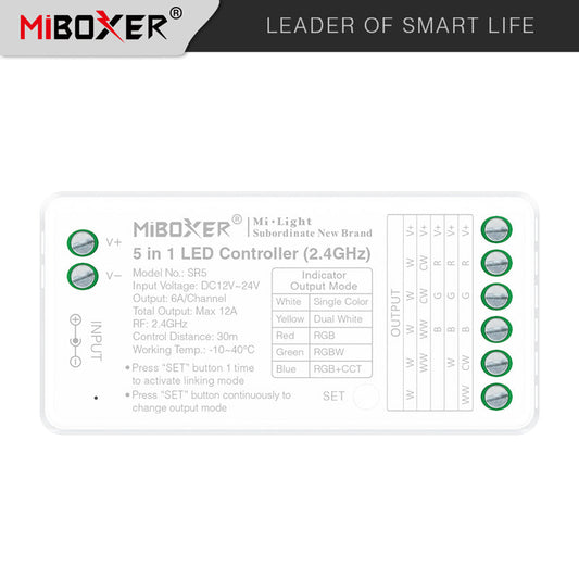 MiBoxer SR5 5u1 LED kontroler za RGB RGBW CCT trake | Smart Home