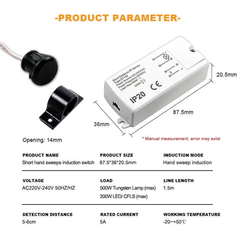 Senzor na pokret ruke i plakarski senzor – bezdodirni prekidač 220V (500W) - My Store
