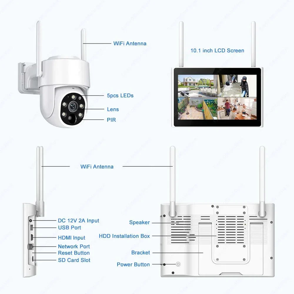 PTZ WiFi solarna kamera 4MP – kompletan bežični video nadzor sa monitorom - My Store