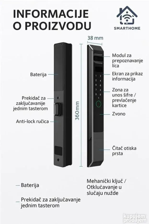 SmartHome pametna brava A1 za aluminijumska vrata sa 5 načina otključavanja - My Store
