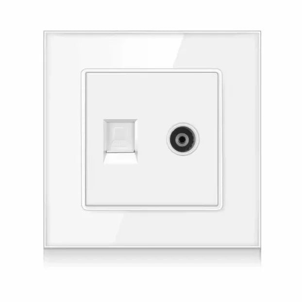 Staklena TV i LAN utičnica detalj