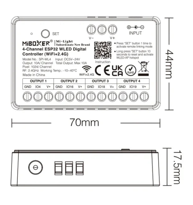MiBoxer SPI-WL4 4-kanalni ESP32 WLED kontroler za adresabilne trake