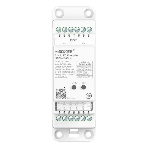 MiBoxer TW5 5-u-1 LED kontroler za DIN šinu, WiFi + RF