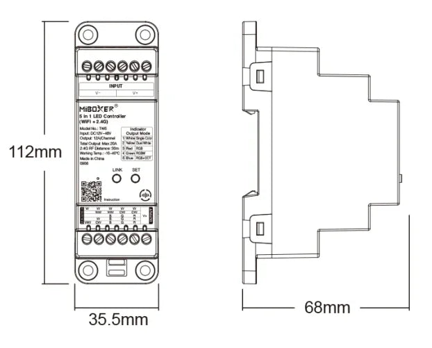 MiBoxer TW5 5-u-1 LED kontroler za DIN šinu, WiFi + RF