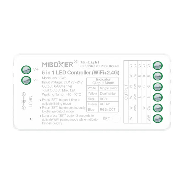 MiBoxer SW5 5-u-1 WiFi + RF LED kontroler za sve tipove traka