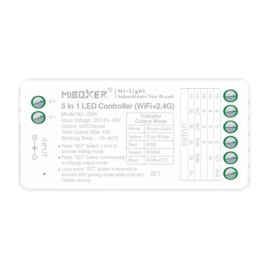 MiBoxer SW5 5-u-1 WiFi + RF LED kontroler za sve tipove traka