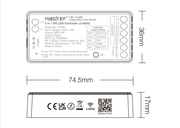 MiBoxer SPIR5 5-u-1 SPI kontroler za adresabilne LED trake
